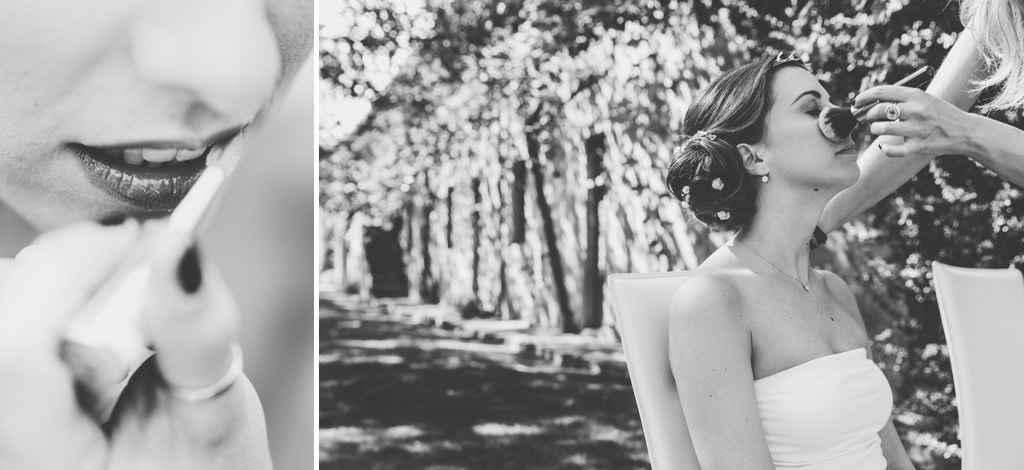 Fotografo Matrimonio Pavia Una truccatrice dipinge le labbra di Silvia durante la preparazione