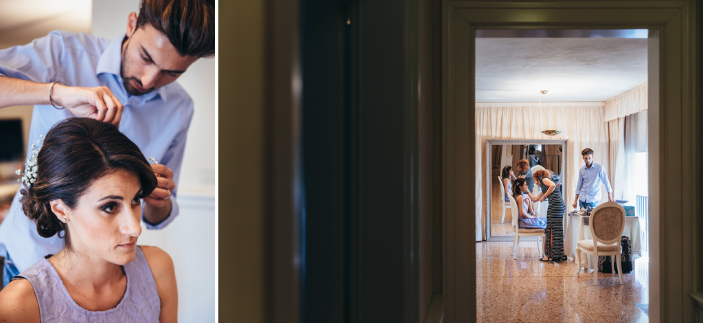 Fotografo Matrimonio Villa Caroli Zanchi Lo sposa sistema accuratamente i capelli della sposa