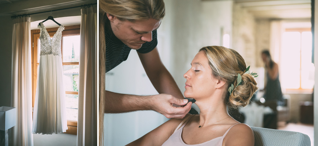 La sposa chiude gli occhi durante il trucco del viso