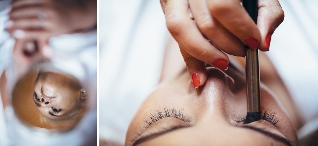 Alcuni primissimi piani del volto della sposa durante il trucco