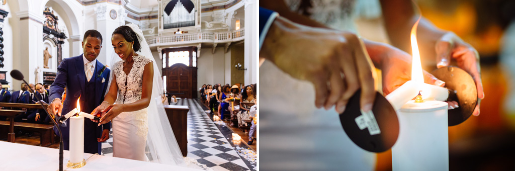 Fotografo Matrimonio Villa Erba I due sposi accendono due candele durante la cerimonia di matrimonio