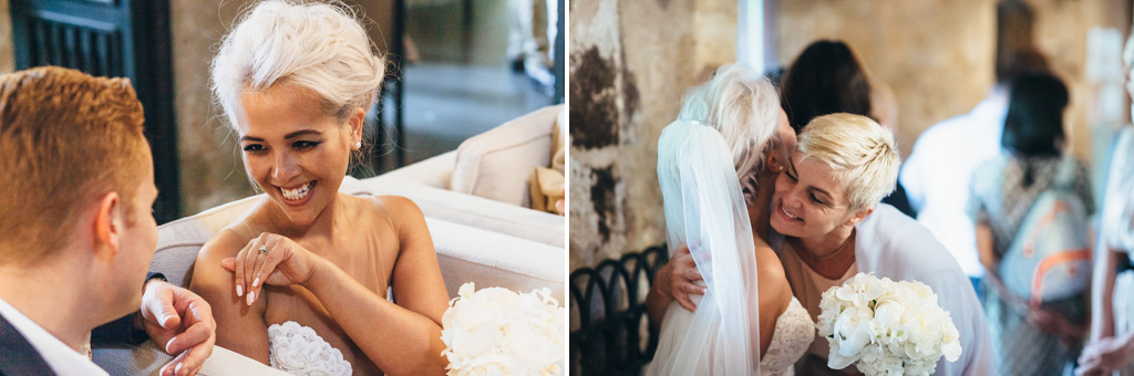 La sposa scherza con alcuni invitati