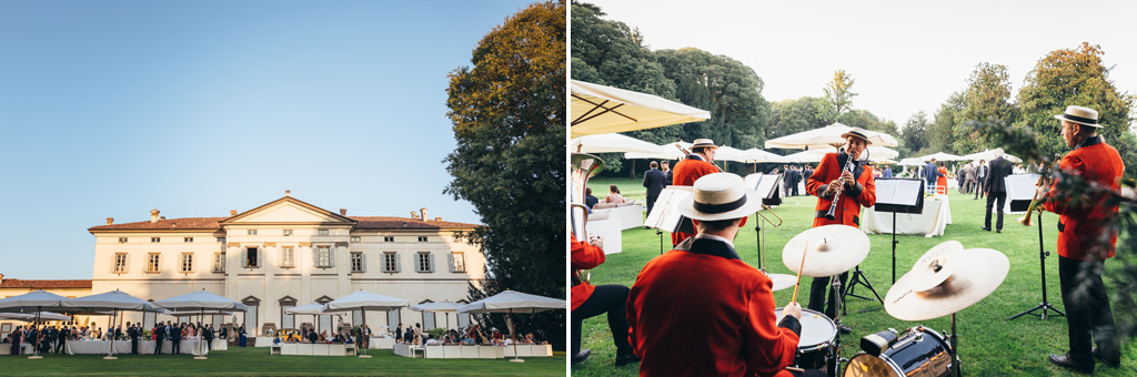 Fotografo Matrimonio Villa Caroli Zanchi Una banda di musicisti suona nella splendida location di Villa Caroli a Stezzano