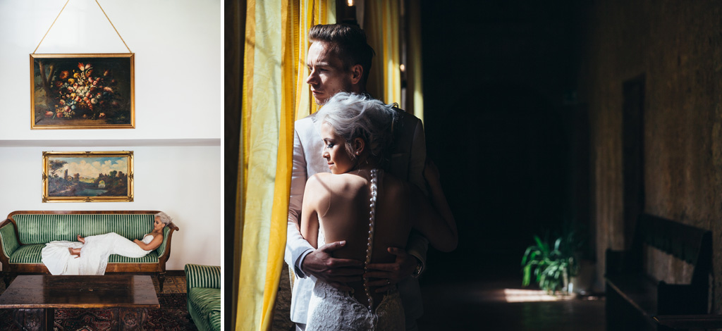 Lo sposo stringe dolcemente la sposa