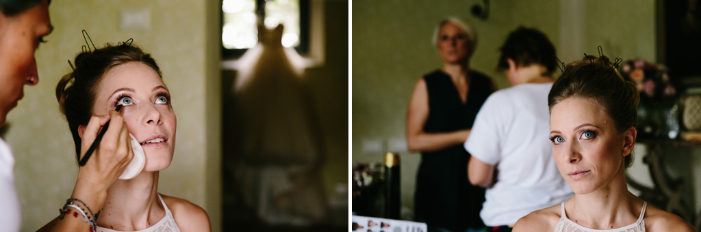 Fotografo Matrimonio Convento Dell'Annunciata Medole Laura al trucco nella sua camera del Convento dell'Annunciata