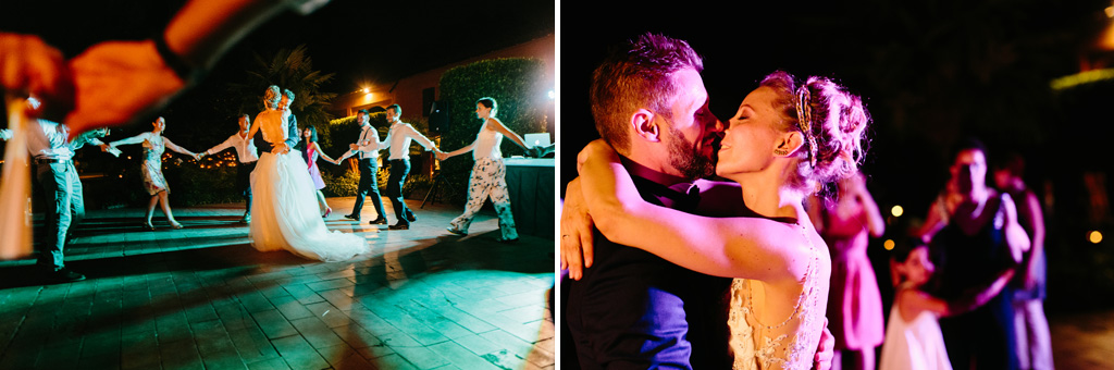 Fotografo Matrimonio Convento Dell'Annunciata Medole Gli invitati ballano a cerchio intorno agli sposi che ballano e si baciano