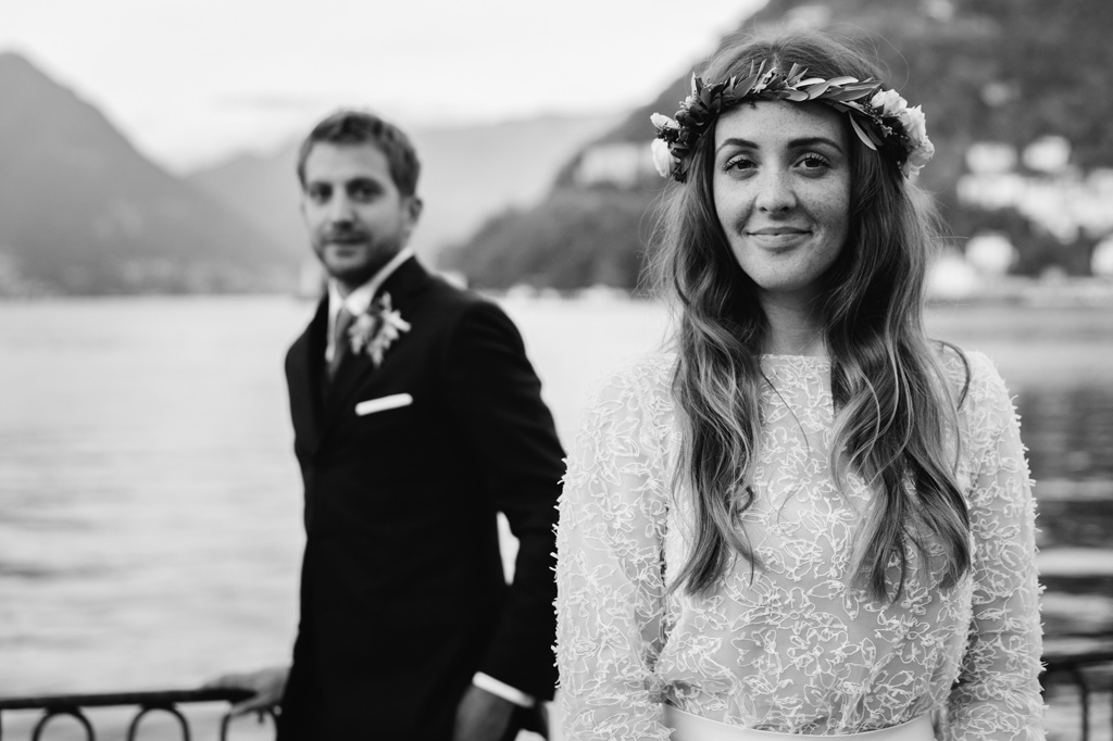 Wedding Photographer Como Lake Ritratto in bianco e nero degli sposi