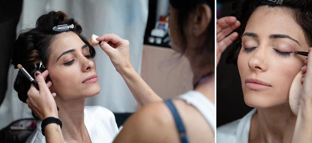 Fotografo Matrimonio Lago di Como Hilton Villa Parravicini Revel Samin al trucco all'hotel Hilton sul Lago di Como
