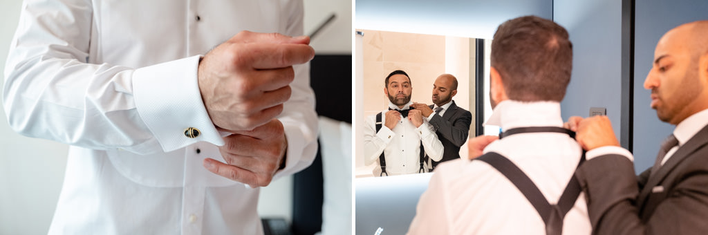 Fotografo Matrimonio Lago di Como Hilton Villa Parravicini Revel Lo sposo si sistema la camicia