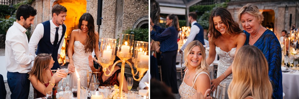 Wedding Photographer Como Lake Villa Pizzo Villa d'Este Gli sposi salutano gli invitati seduti ai tavoli