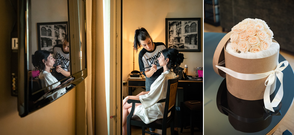 Fotografo Matrimonio Lago di Como Casta Diva Mandarin Nicoletta al trucco al Mandarin Oriental di Blevio