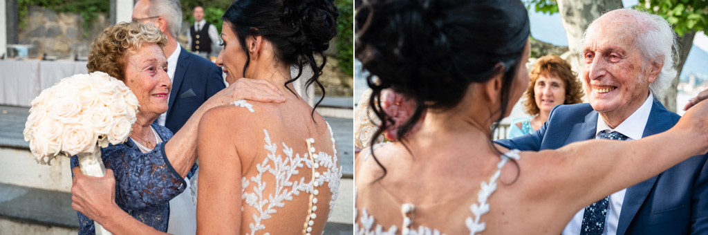 Fotografo Matrimonio Lago di Como Casta Diva Mandarin La sposa abbraccia i nonni