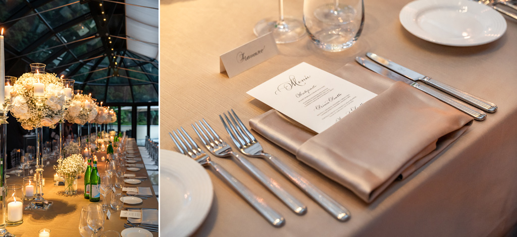 Fotografo Matrimonio Lago di Como Casta Diva Mandarin Allestimento dei tavoli nella sala del ricevimento del Mandarin Oriental di Blevio