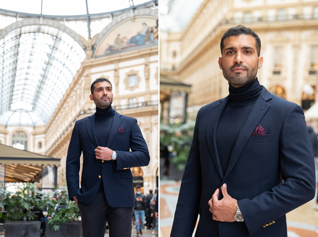 Un ragazzo con giacca elegante a MIlano