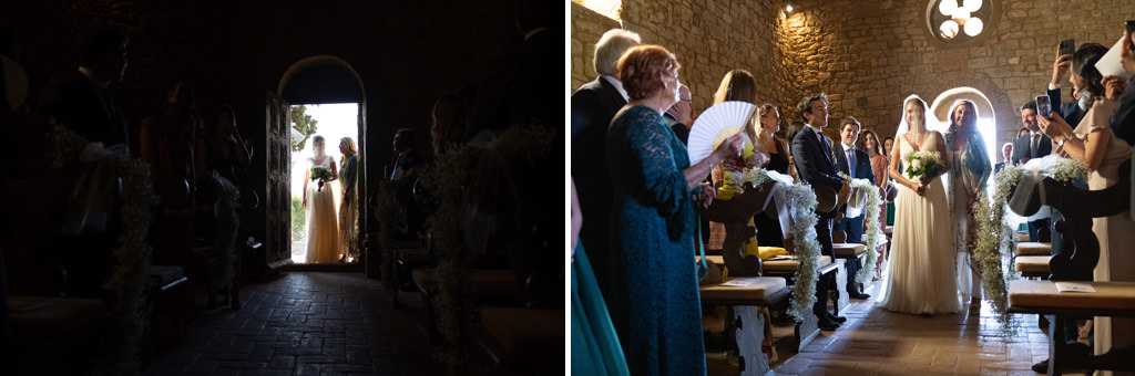 Destination Wedding Photographer Tuscany Italy Una sposa che arriva in una chiesa in Toscana