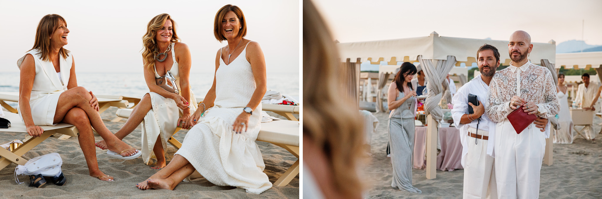 Destination Wedding Tuscany Invitati che si emozionano e divertono ad un matrimonio sulla spiaggia