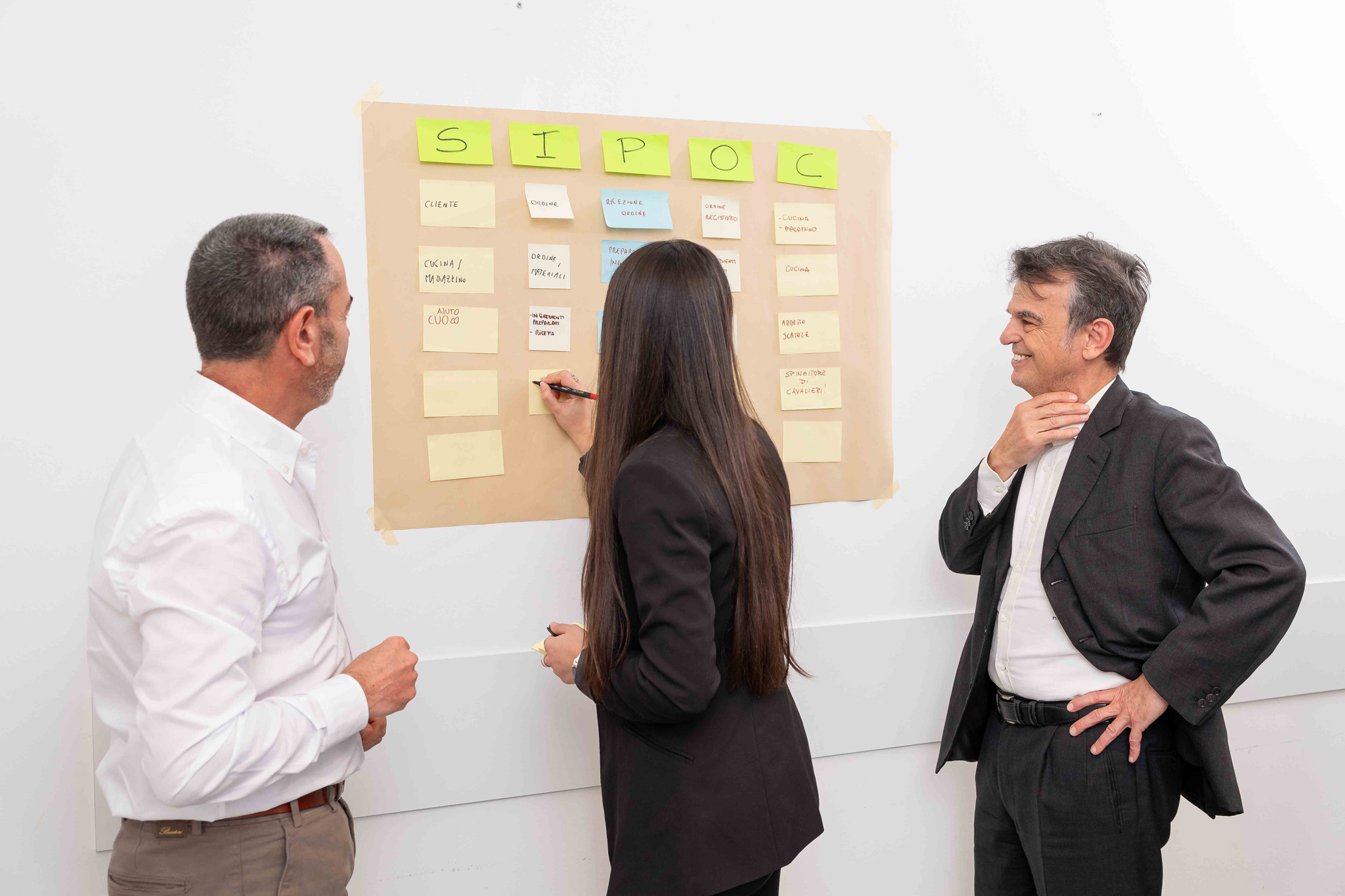 Foto business KyreTeam Colleghi che lavorano insieme su lavagna