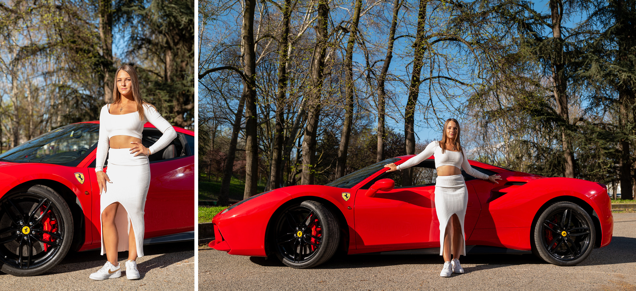 foto ritratto ambientato giuseppe catia Donna con la sua ferrari in esterna