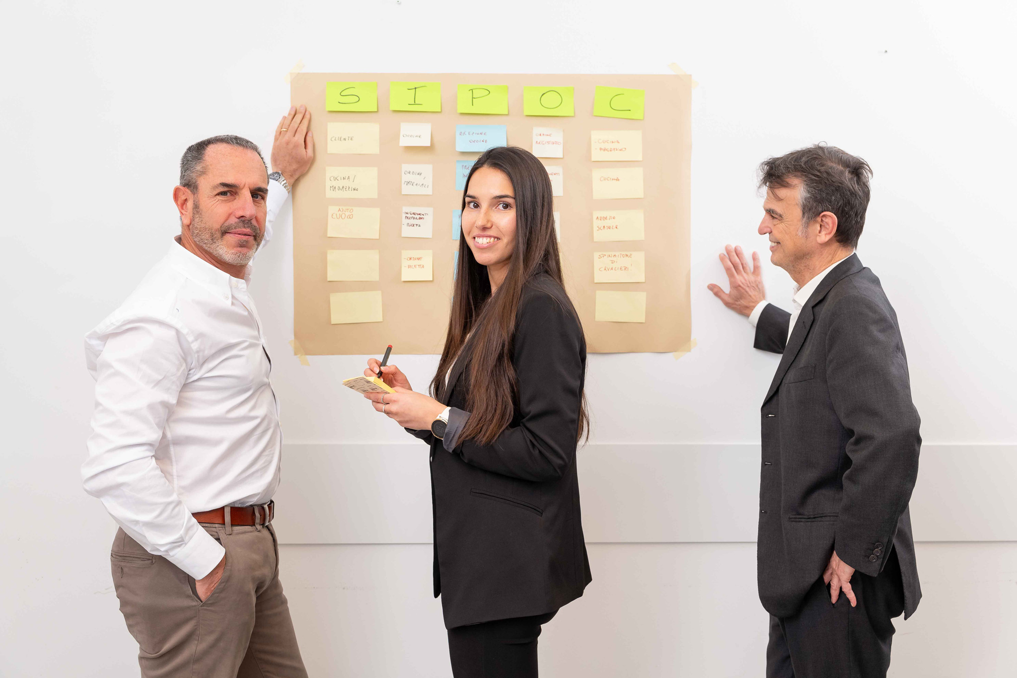 Foto business KyreTeam Colleghi che lavorano insieme su lavagna