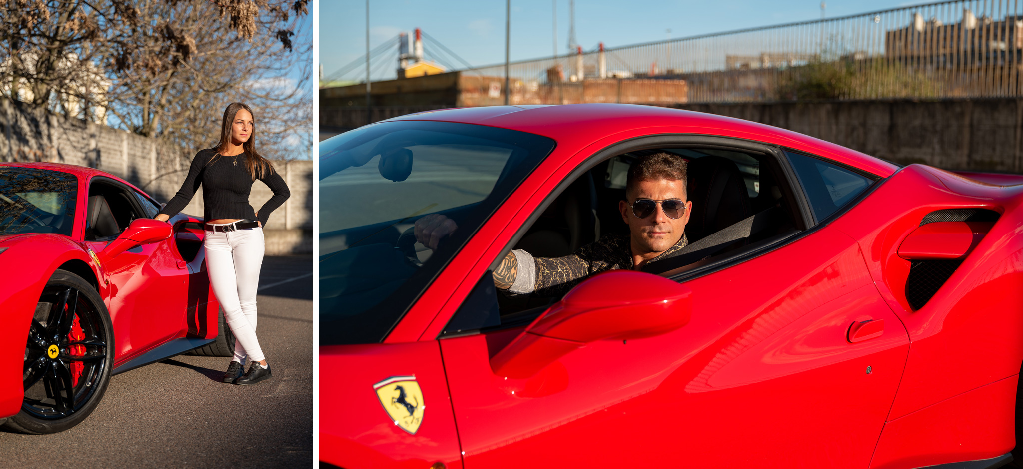 foto ritratto ambientato giuseppe catia Uomo dentro la sua ferrari in esterna