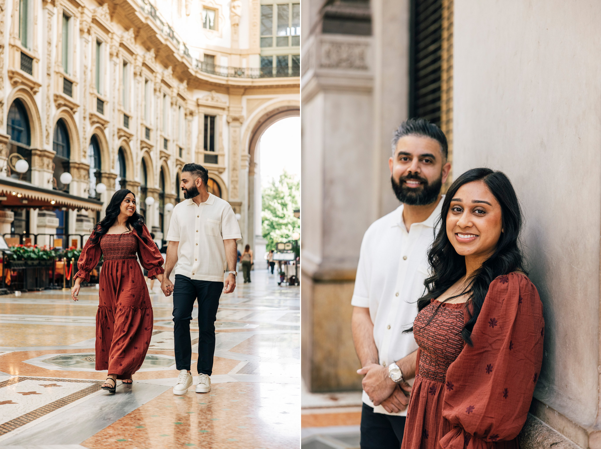 Ritratto fotografico di coppia passeggiando per Milano