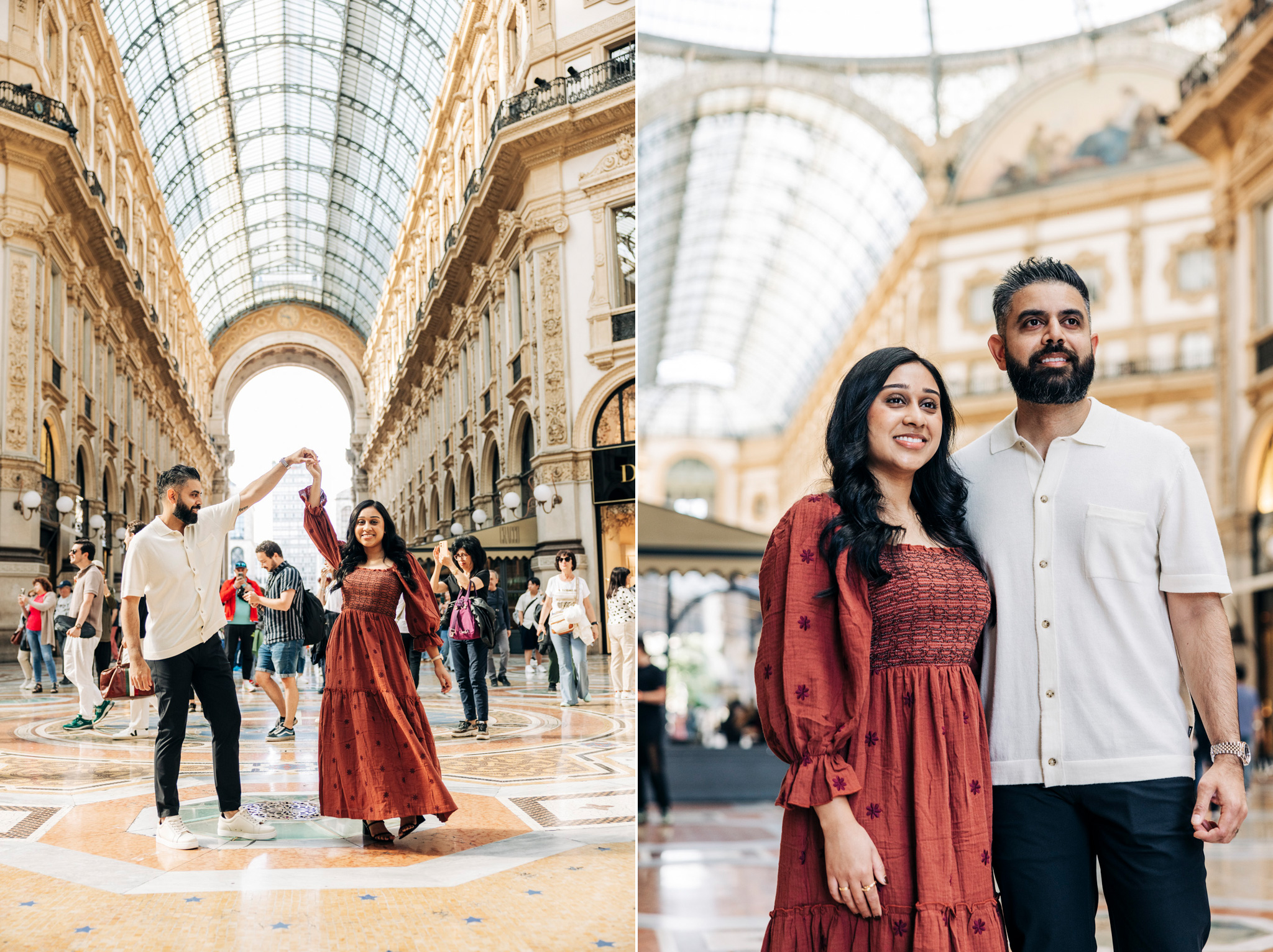 Ritratto fotografico di coppia passeggiando per Milano